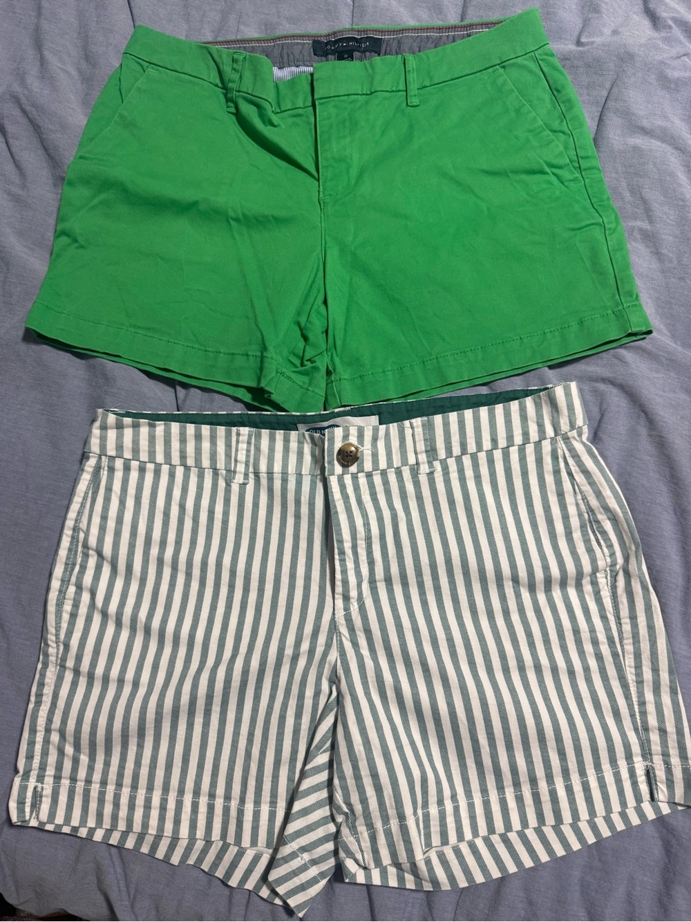 Green Tommy Hilfiger Shorts and Old Navy white & green strips shorts Two- Pack